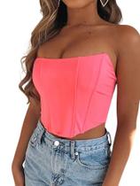 Blusa Curta Cropped Top Tubo Corset Lycra Barra V S/ Alça