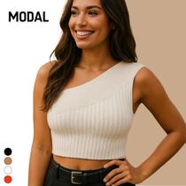 Blusa Curta Cropped Tricot Feminino Ombro Só Modal Verão Blusa Curta Cropped Tricot Feminino Ombro Só Modal Verão