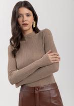 Blusa Curta De Mangas Longas Em Tricô Com Fios De Lurex -