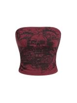 Blusa curta feminina SOLY HUX com estampa de caveira gótica do ano 2000 bordô Blusa curta feminina SOLY HUX com estampa de caveira gótica do ano 2000 bordô