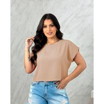 Blusa Curta Social Cropped Básico Elegante Manga Japonesa em Viscose T shirt Muscle Estilosa