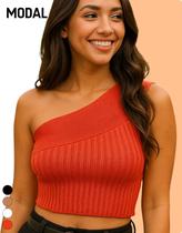 Blusa Curta Tricot Modal Ombro Só Tendência Verão