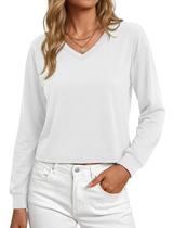 Blusa curta YUCOLEN, manga comprida, decote em V, algodão para mulheres, branca M Blusa curta YUCOLEN, manga comprida, decote em V, algodão para mulheres, branca M