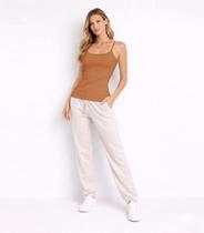 Blusa De Alça Feminina Lisa Em Poliamida Aishty Marrom