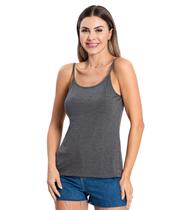 Blusa de Alça Feminina Viscotorcion Básica Rovitex Cinza