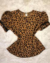 Blusa de alfaiataria de animal print manga bufante renda Blusa de alfaiataria de animal print manga bufante renda
