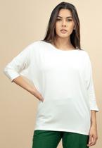 Blusa De Algodão Pima Gola Canoa Manga 3/4 Off White - amazonia vital