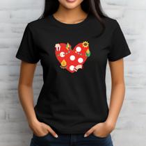 Blusa de algodão tema junino para festas juninas arraiá quadrilha coração personalizada Blusa de algodão tema junino para festas juninas arraiá quadrilha coração personalizada