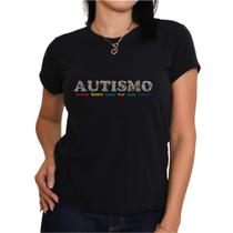 Blusa de autismo preta camiseta feminina babylook plus size inclusão laço grase atípico Blusa de autismo preta camiseta feminina babylook plus size inclusão laço grase atípico