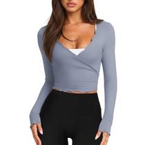 Blusa de balé feminina Wrap Top Talakeno, cortada de manga comprida, azul