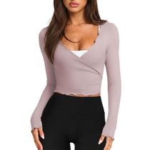 Blusa de balé feminina Wrap Top Talakeno, cortada de manga comprida, roxa