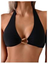 Blusa de biquíni SOLY HUX Ring Linked Halter Swimming Top Feminina Preta Blusa de biquíni SOLY HUX Ring Linked Halter Swimming Top Feminina Preta