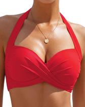 Blusa de biquíni VividHarbor Retro Twist Front Push Up vermelha feminina Blusa de biquíni VividHarbor Retro Twist Front Push Up vermelha feminina