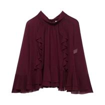 Blusa De Capa Com Babados E Laço Vinho Tinto, Gola Redonda, Pulôver Com Laço Nas Costas, Vintage