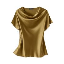 Blusa De Cetim Feminina De Verão Com Manga Curta Casual Elegante Solta Túnica Camisa Para Trabalho