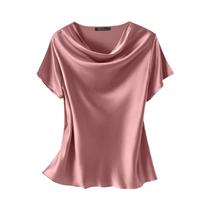 Blusa De Cetim Feminina De Verão ZANZEA 2024, Moda Com Manga Curta, Decote Redondo, Túnica Casual