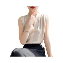 Blusa de Cetim Sem Mangas - Preta e Branca - Camisa para Escritório