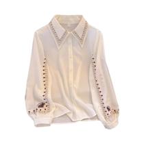 Blusa De Chiffon Branca Com Bordado Floral Para Mulheres, Elegante E De Alta Qualidade, Camisa Para Blusa De Chiffon Branca Com Bordado Floral Para Mulheres, Elegante E De Alta Qualidade, Camisa Para