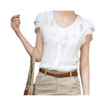 Blusa De Chiffon Branca E Preta Com Mangas Curtas E Renda Para Mulheres, Camisa De Escritório Blusa De Chiffon Branca E Preta Com Mangas Curtas E Renda Para Mulheres, Camisa De Escritório