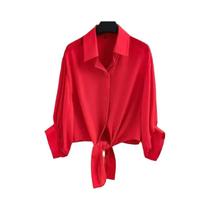 Blusa De Chiffon De Cor Sólida Para Proteção Solar Feminina De Verão, Camisa Casual Solta Com Botões