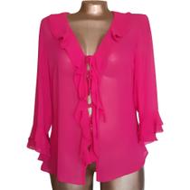 Blusa de Chiffon Rosa com Babados Tamanho 52 Rethi Plus Size