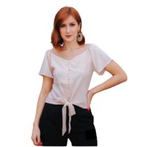 Blusa de Crepe - Decote Ciganinha - Tamanho G - Cor Rosa Claro Blusa de Crepe - Decote Ciganinha - Tamanho G - Cor Rosa Claro