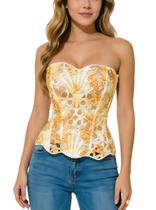 Blusa de espartilho Bistonny Lace Up Overbust Bustier Floral Y2K Blusa de espartilho Bistonny Lace Up Overbust Bustier Floral Y2K