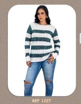 Blusa de Fio Mousse Flamê Verde/Off - Tamanho Único Blusa de Fio Mousse Flamê Verde/Off - Tamanho Único