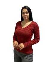 Blusa de Fio trançada Gola V Feminina I Blusa de Lã Gola V I Suéter Trançado Gola V