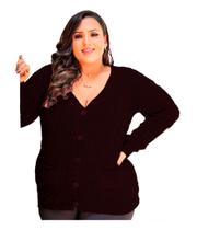 Blusa de Frio Bolso Tricot Ponto Trabalhado Plus Size Casaco