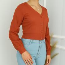 Blusa De Frio Cropped Manga Longa Canelado Inverno Feminina