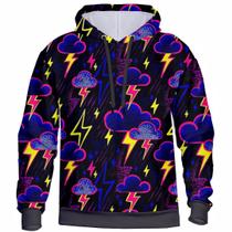 Blusa de Frio Estampada Moletom 3D Nuvem Raio Abrigo com Capuz Flanelado Macio