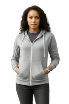 Blusa De Frio Feminina Aberta De Ziper E Capuz Sem Estampa Blusa De Frio Feminina Aberta De Ziper E Capuz Sem Estampa