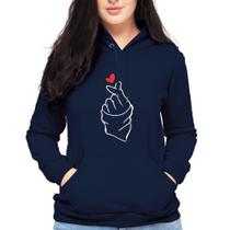 Blusa De Frio Feminina Casaco Moletom Coração Capuz Bolsos