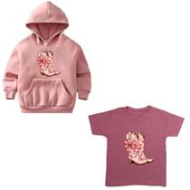 Blusa De Frio Feminina E Camiseta Kit Estampa Country Meninas Roupa De Inverno Rodeio Bota