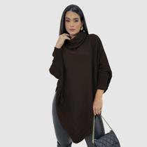 Blusa De Frio Feminina Poncho Bico Tricot Manga Longa Gola Cacharrel Inverno
