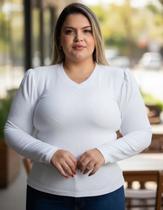 Blusa De Frio Feminina Suéter Manga Longa Comprida Gola V Térmica Plus Size Malha Canelada Inverno