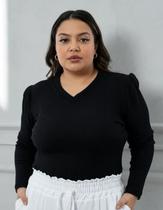 Blusa De Frio Feminina Suéter Manga Longa Comprida Gola V Térmica Plus Size Malha Canelada Inverno