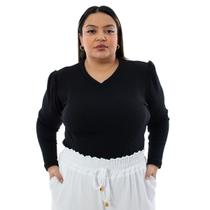 Blusa De Frio Feminina Suéter Manga Longa Comprida Gola V Térmica Plus Size Malha Canelada Inverno
