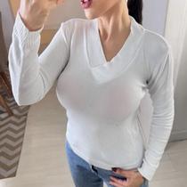 Blusa de Frio Feminino Gola V Manga Longa Elastano Plus Size