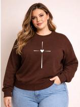 Blusa De Frio Feminino Plus Size Moletom Malha Premium Confortavel Estampado Gato Florido Preto Blusa De Frio Feminino Plus Size Moletom Malha Premium Confortavel Estampado Gato Florido Preto
