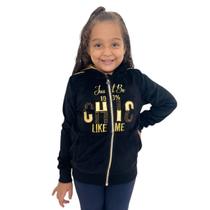 Blusa De Frio infantil Menina Veludo Ziper Capuz Estilosa