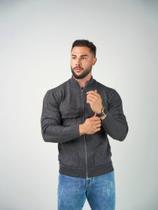 Blusa de frio Masculina jaqueta trico com zíper frontal e bolsos