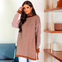 Blusa De Frio Moldal Casaco Linda Inverno Tricot Plus Básico Xadrez Parka Feminino Sueter Mulher Quente Moderna Colorido - Meimi Amores