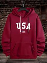 Blusa De Frio Moletom Canguru Blusão Masculino Com Capuz e Bolso Casaco Flanelado USA