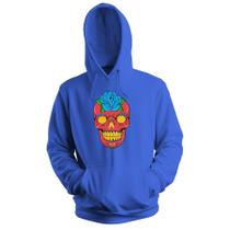 Blusa de Frio Moletom flanelado com Capuz Estampa Digital Unissex Caveira com Flor
