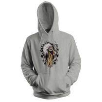 Blusa de Frio Moletom flanelado com Capuz Estampa Digital Unissex Envio Imediato Caveira de Cocar