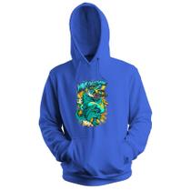Blusa de Frio Moletom flanelado com Capuz Estampa Digital Unissex Envio Imediato Dragão Azul Amarelo