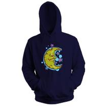 Blusa de Frio Moletom flanelado com Capuz Estampa Digital Unissex Envio Imediato Lua e estrelinhas