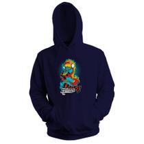 Blusa de Frio Moletom flanelado com Capuz Estampa Digital Unissex Envio Imediato Mulher com Meia Listrada